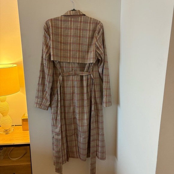 Anthropologie Plaid Belted Lightweight Summer Trench Coat Size M Neutral Motif - Picture 9 of 15